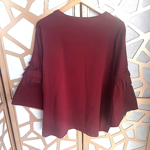 NWT FALLS CREEK Merlot Ruffle Bell Sleeve Top - Picture 3 of 8